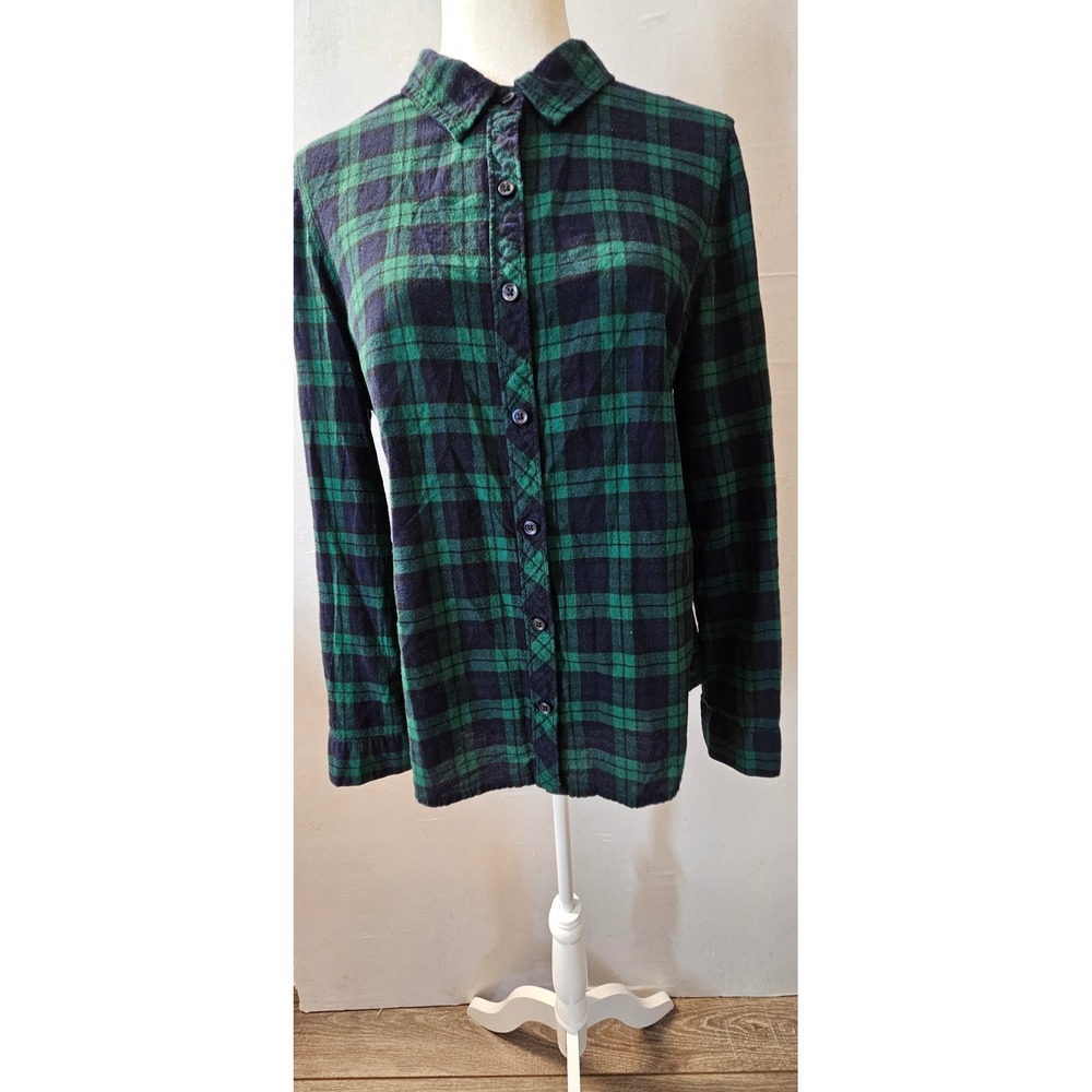 Faded Glory Mens Green Navy Blue Plaid Flannel Button Down Shirt XL 16-18